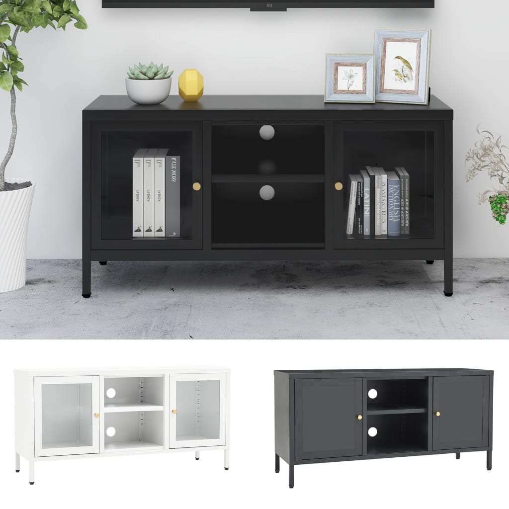 vidaXL TV Stand TV Console Sideboard TV Unit Home Media Unit Steel and Glass