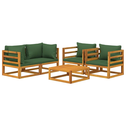 vidaXL 5 Piece Patio Lounge Set with Green Cushions Solid Wood