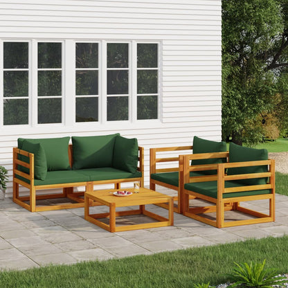 vidaXL 5 Piece Patio Lounge Set with Green Cushions Solid Wood