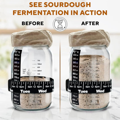 Ultimate Sourdough Starter Jar Kit 31.8 oz - Reusable Sourdough Jar for Easy Bread Baking - Perfect to Make Your Sour Dough Bread Dough Starter - Easy to Use & Clean Complete Sourdough Starter Kit